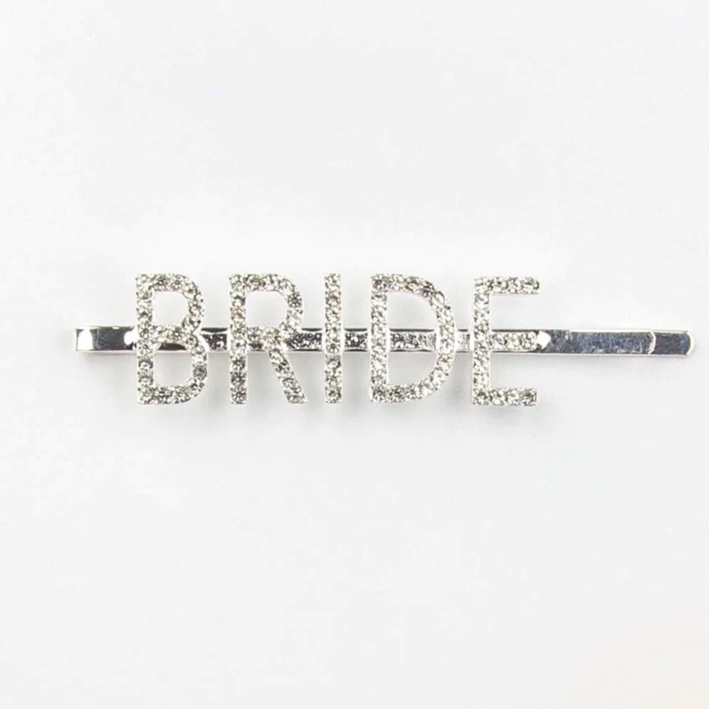 Bride Rhinestone Barrette Hair Clip Silver